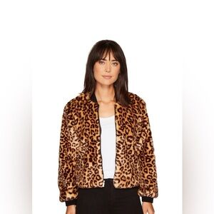 Splendid Women’s Jacket Cheetah Print Fur Bomber Jacket - size: medium